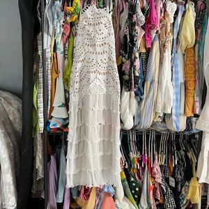 Strapless white midi dress